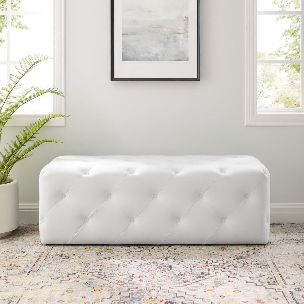 Amour 48" Tufted Button Faux Leather Entryway Bench