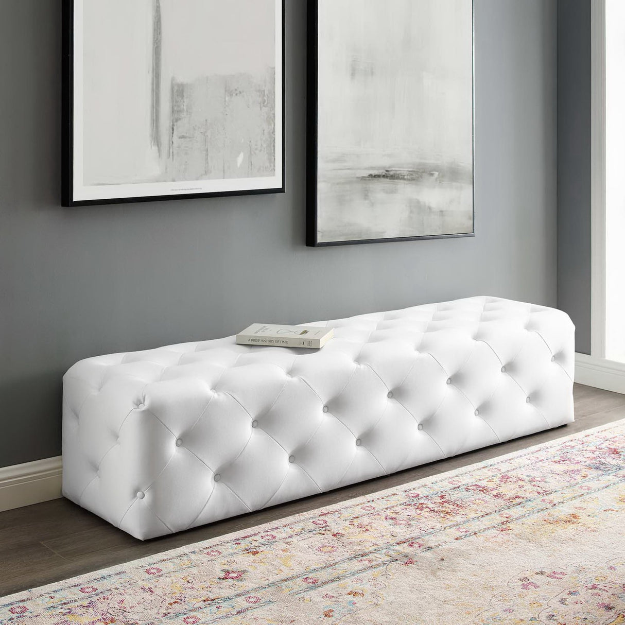 Amour 72" Tufted Button Entryway Faux Leather Bench by Modway