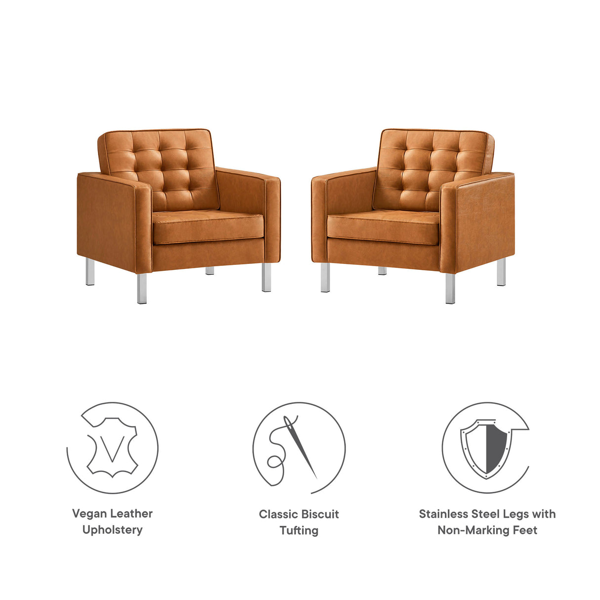 Loft Tufted Vegan Leather Armchairs Set of 2 by Modway