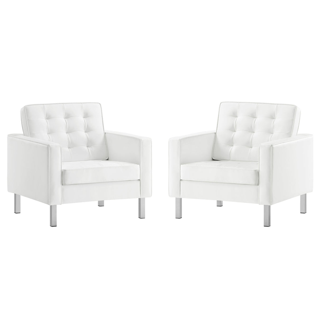 Loft Tufted Vegan Leather Armchairs Set of 2 by Modway
