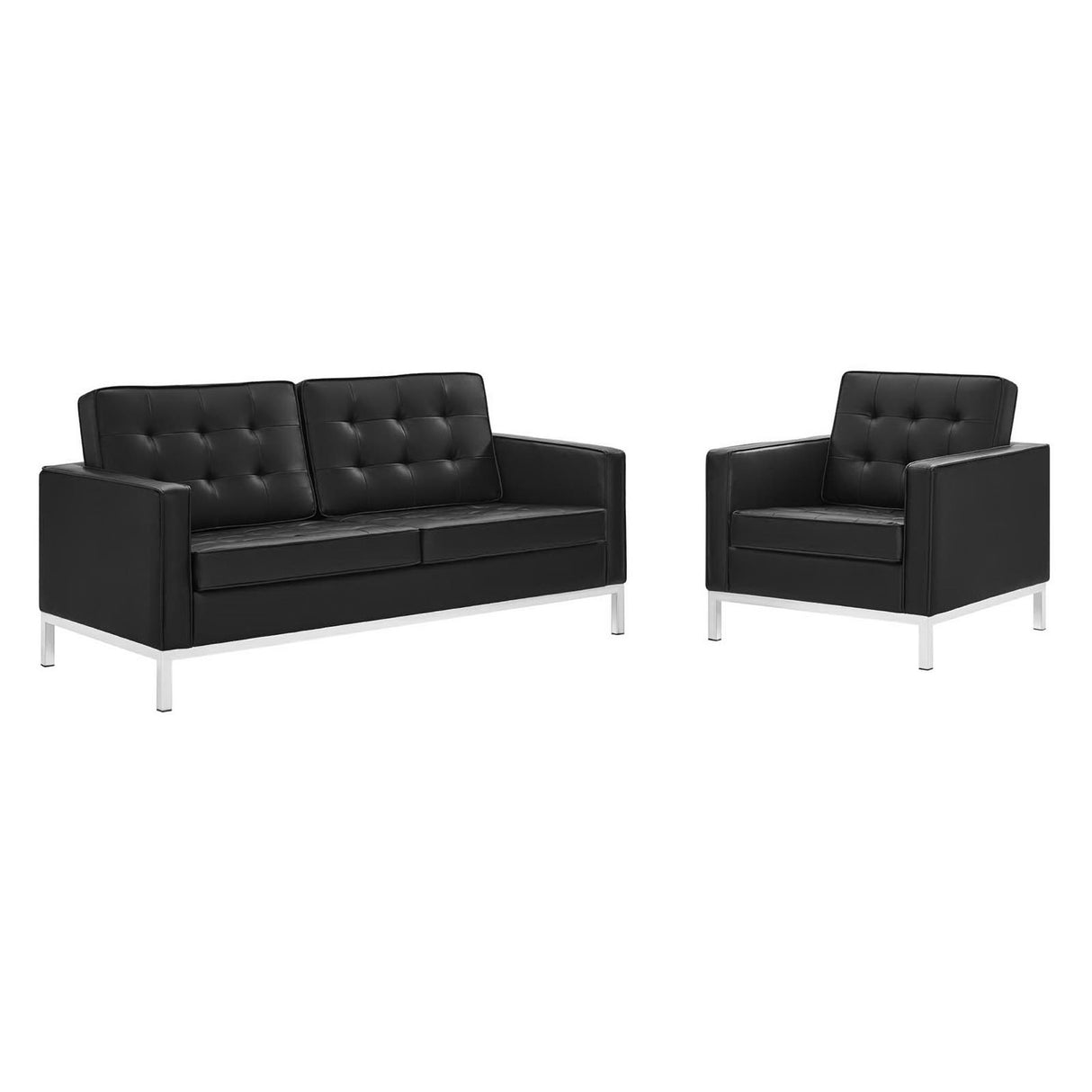 Loft Tufted Faux Leather Loveseat and Armchair Set by Modway