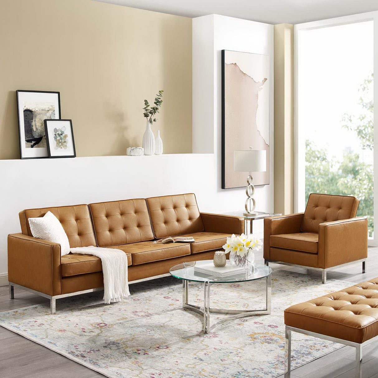Loft Tufted Upholstered Faux Leather Sofa and Armchair Set by Modway