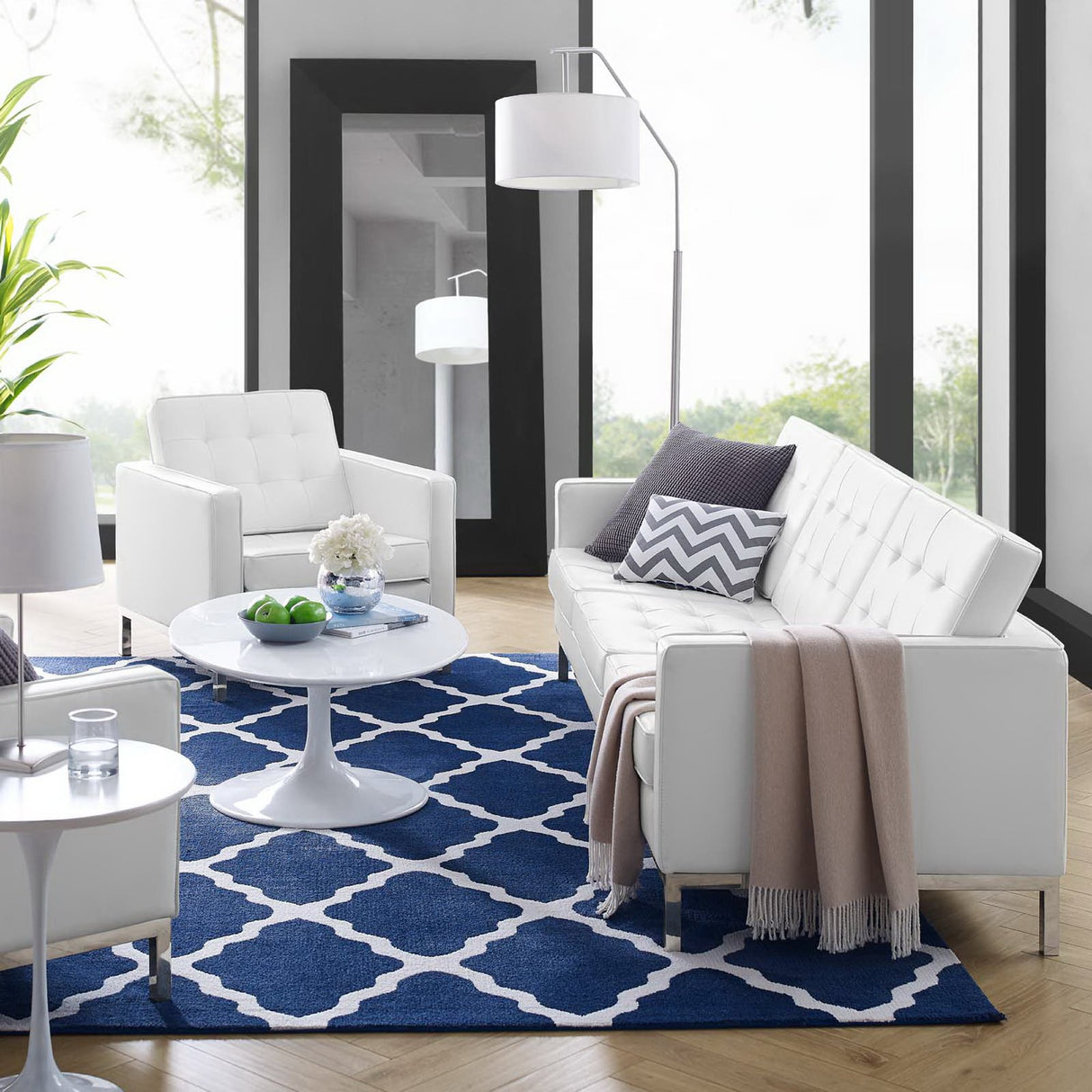 Loft Tufted Upholstered Faux Leather Sofa and Armchair Set by Modway