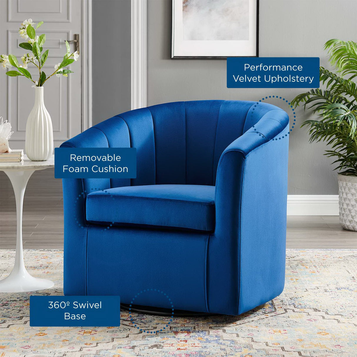 Prospect Performance Velvet Swivel Armchair by Modway