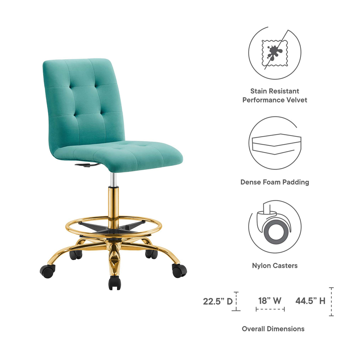 Prim Armless Performance Velvet Drafting Chair by Modway
