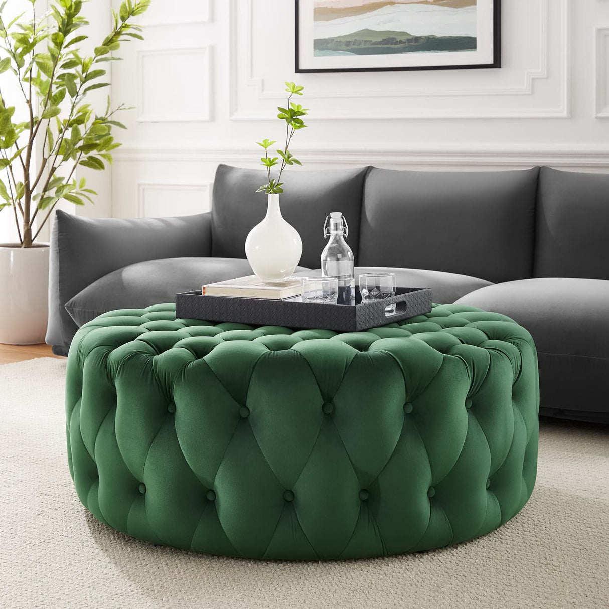 Amour Tufted Button Large Round Performance Velvet Ottoman by Modway