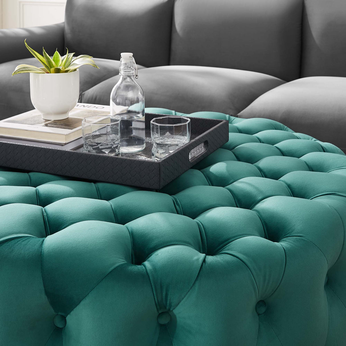 Amour Tufted Button Large Round Performance Velvet Ottoman by Modway
