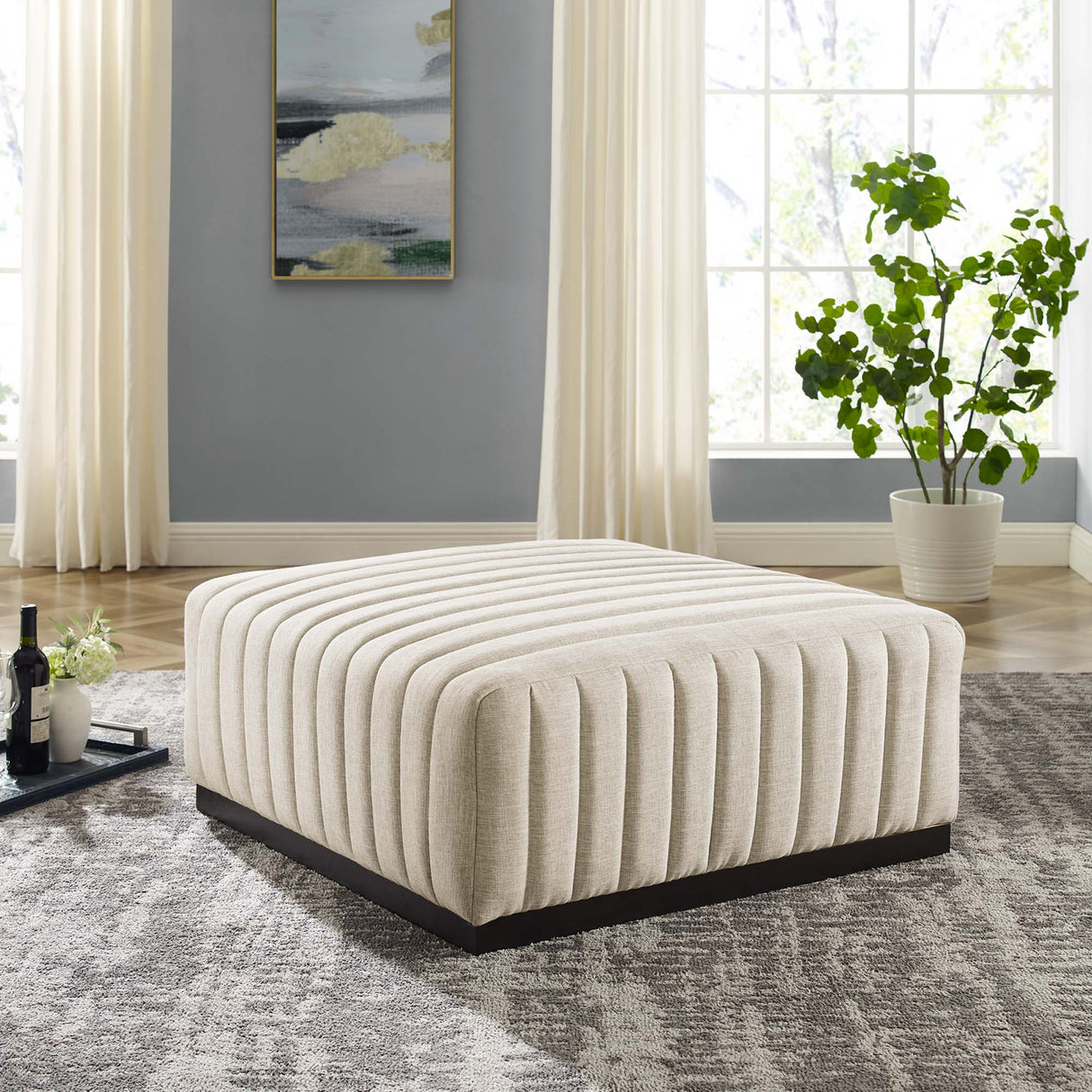 Conjure Channel Tufted Upholstered Fabric Ottoman by Modway