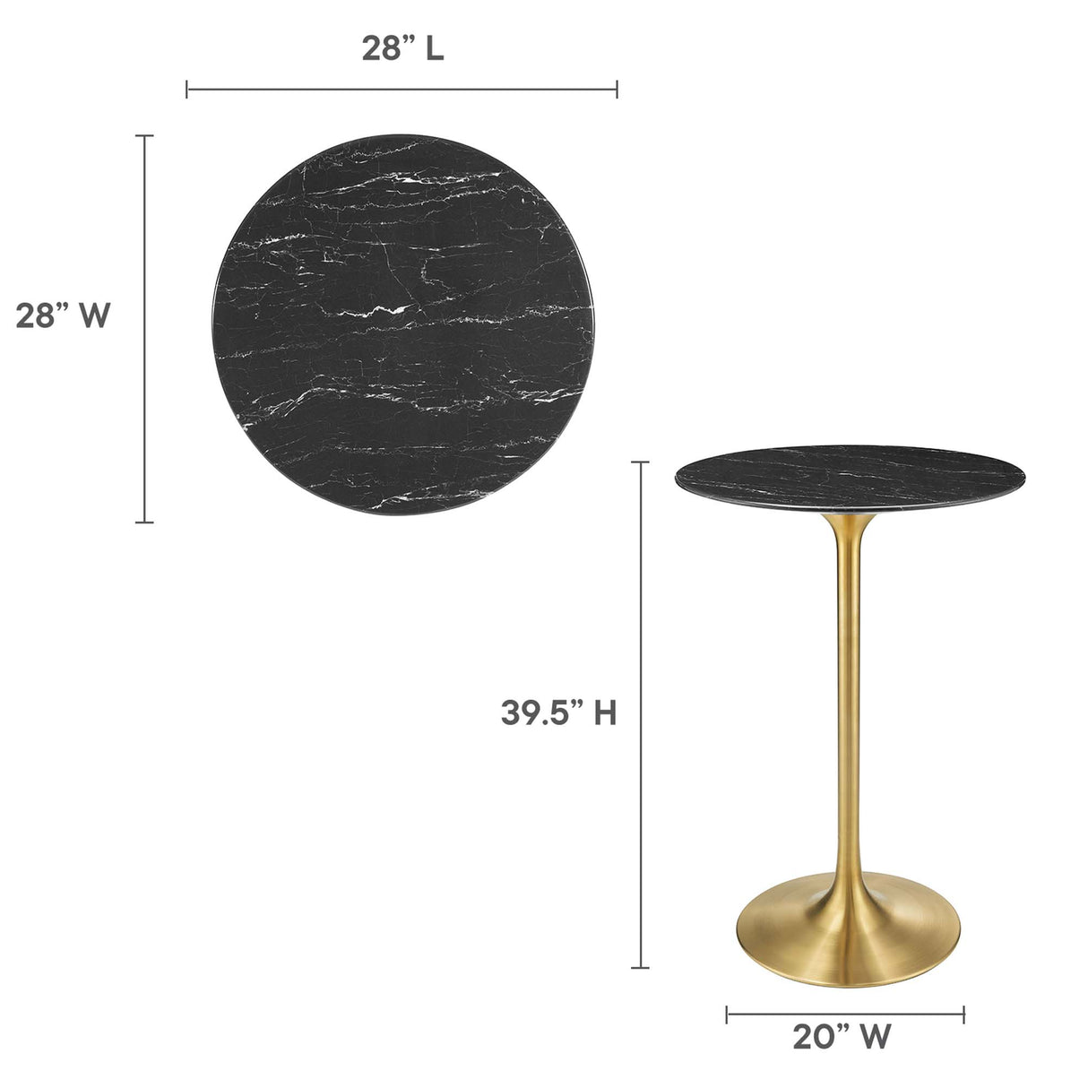 Lippa 28" Round Faux Marble Bar Table by Modway