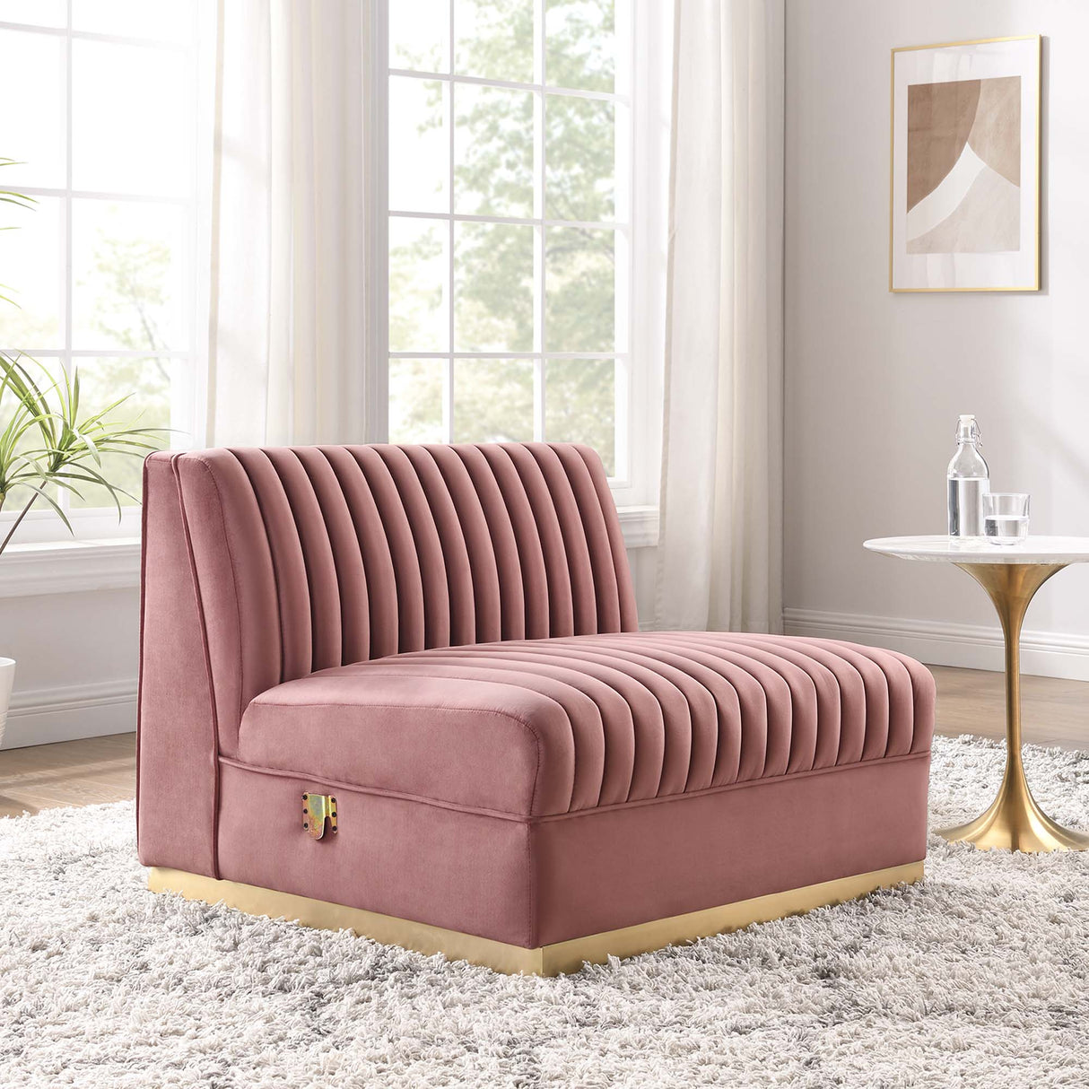 Sanguine Channel Tufted Performance Velvet Modular Sectional Sofa Armless Chair by Modway
