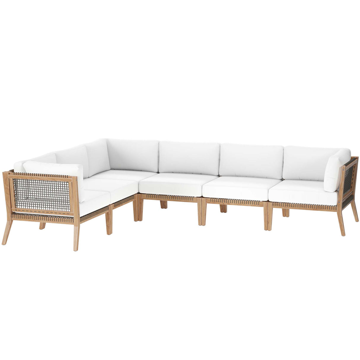 Clearwater 6-Piece Outdoor Patio Teak Wood Sectional Sofa