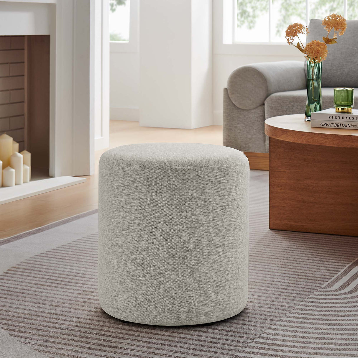 Callum 16" Round Woven Heathered Fabric Upholstered Ottoman by Modway