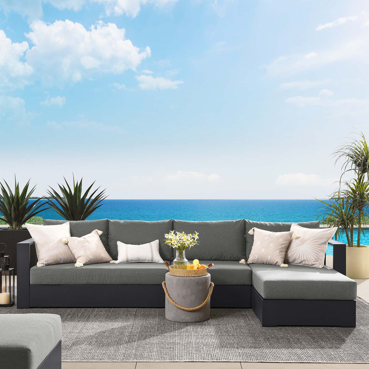 Tahoe 3-Piece Outdoor Patio Powder-Coated Aluminum Sectional Sofa Set