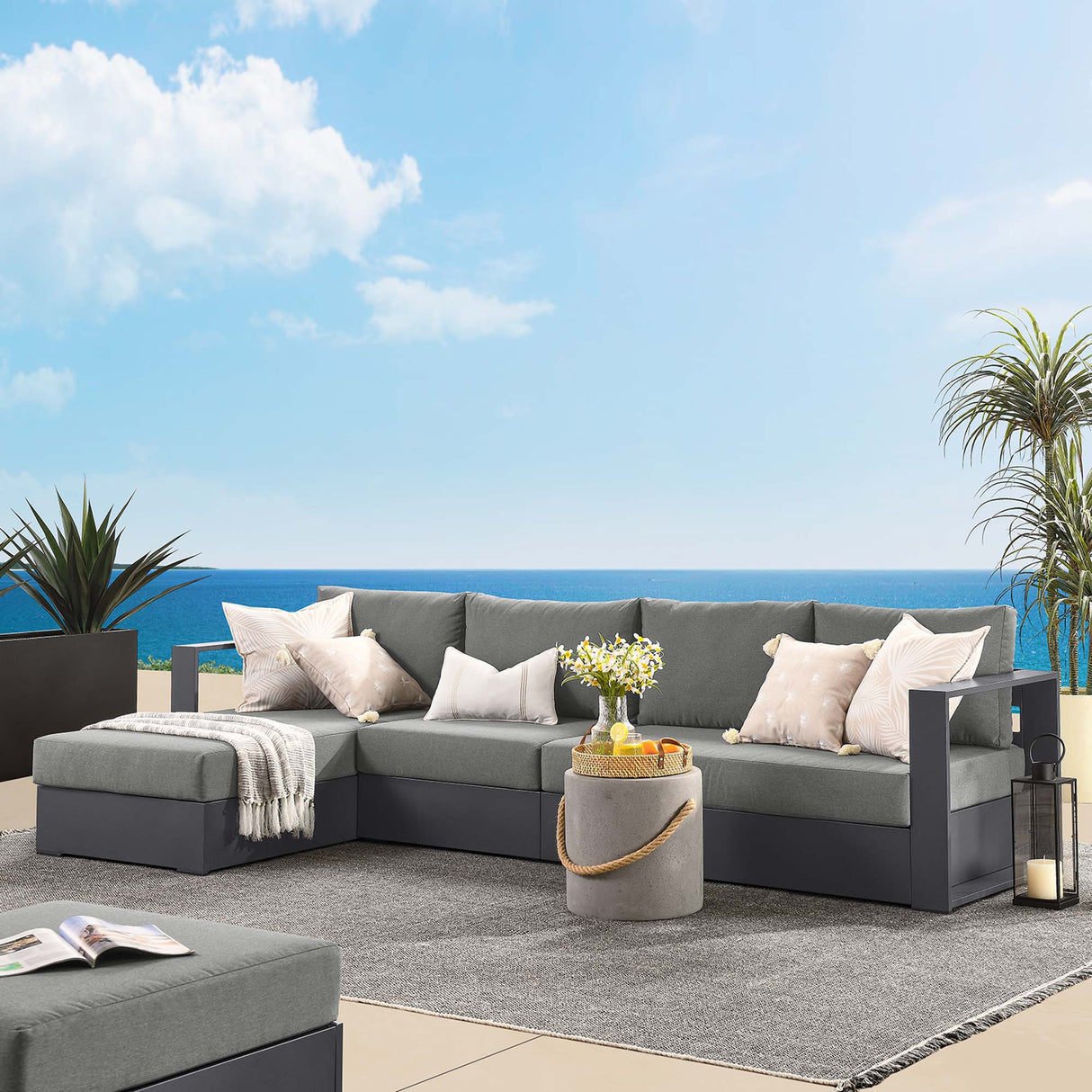 Tahoe 3-Piece Outdoor Patio Powder-Coated Aluminum Sectional Sofa Set by Modway