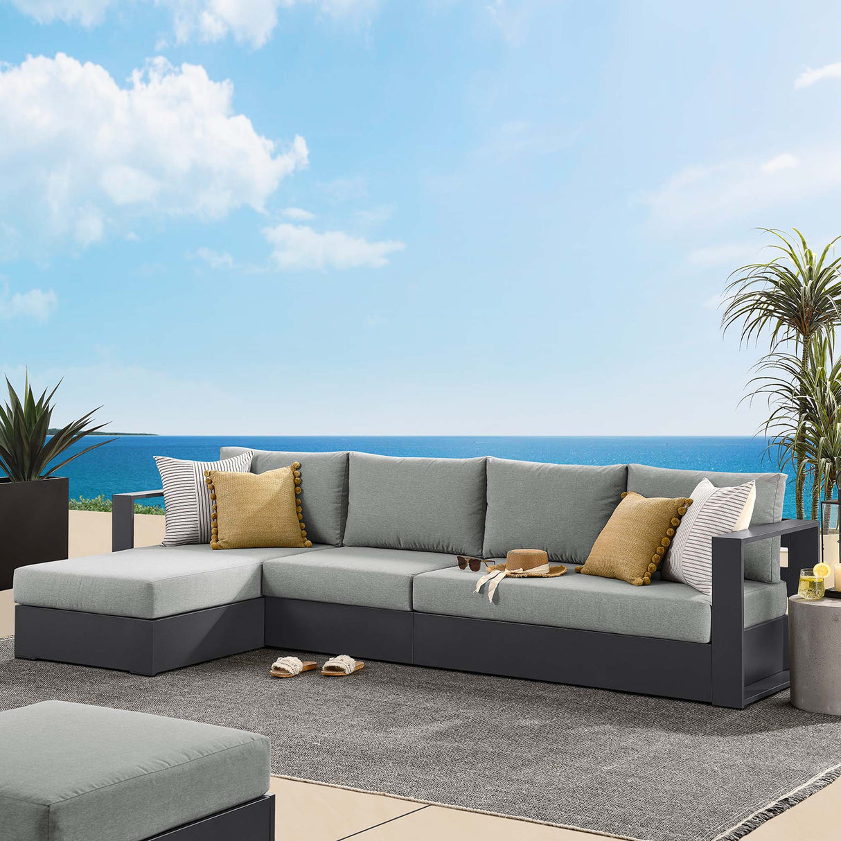 Tahoe 3-Piece Outdoor Patio Powder-Coated Aluminum Sectional Sofa Set by Modway