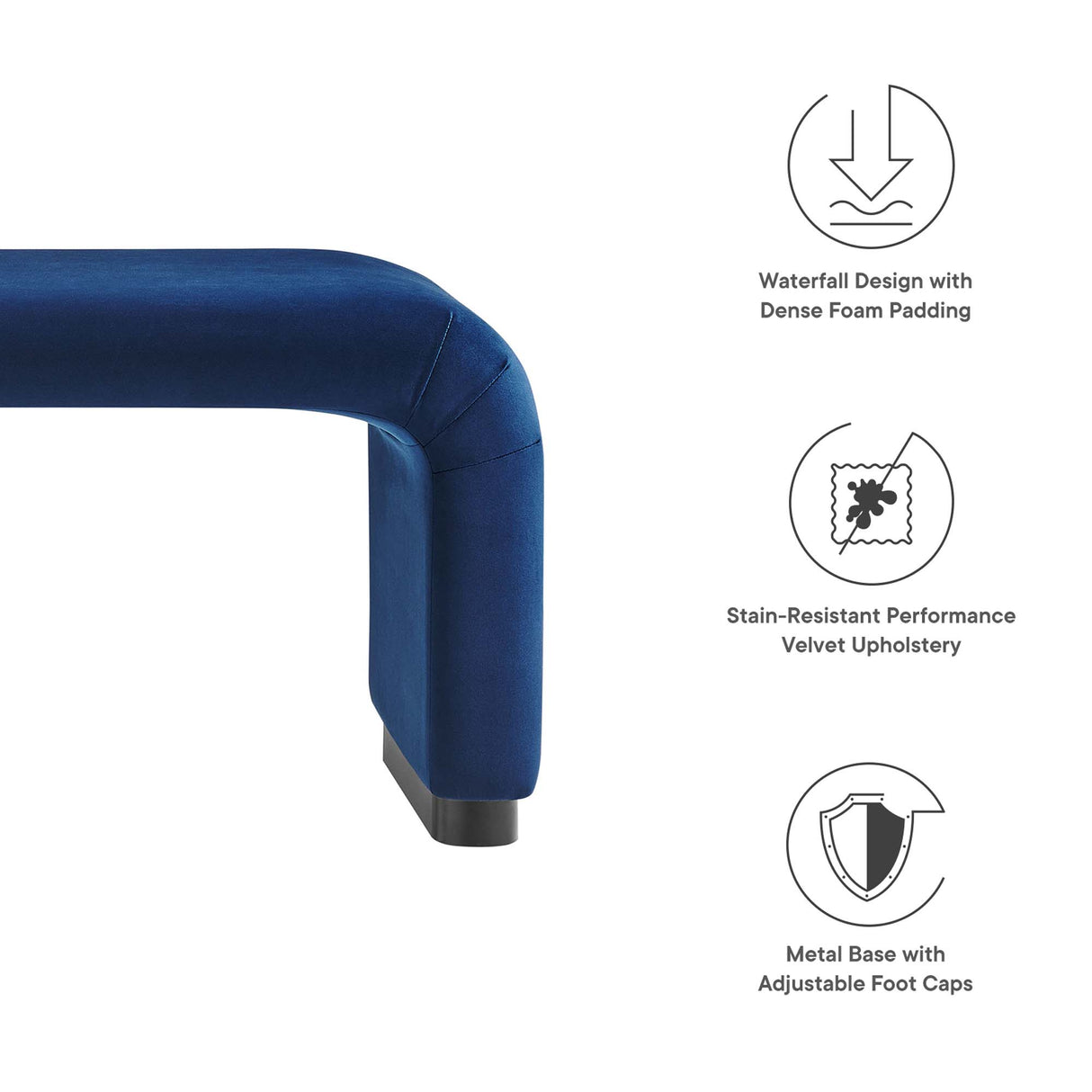 Koda Performance Velvet Waterfall Long Bench by Modway