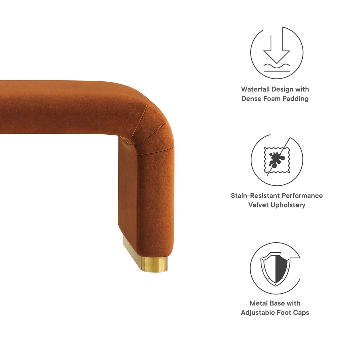 Koda Performance Velvet Waterfall Long Bench by Modway