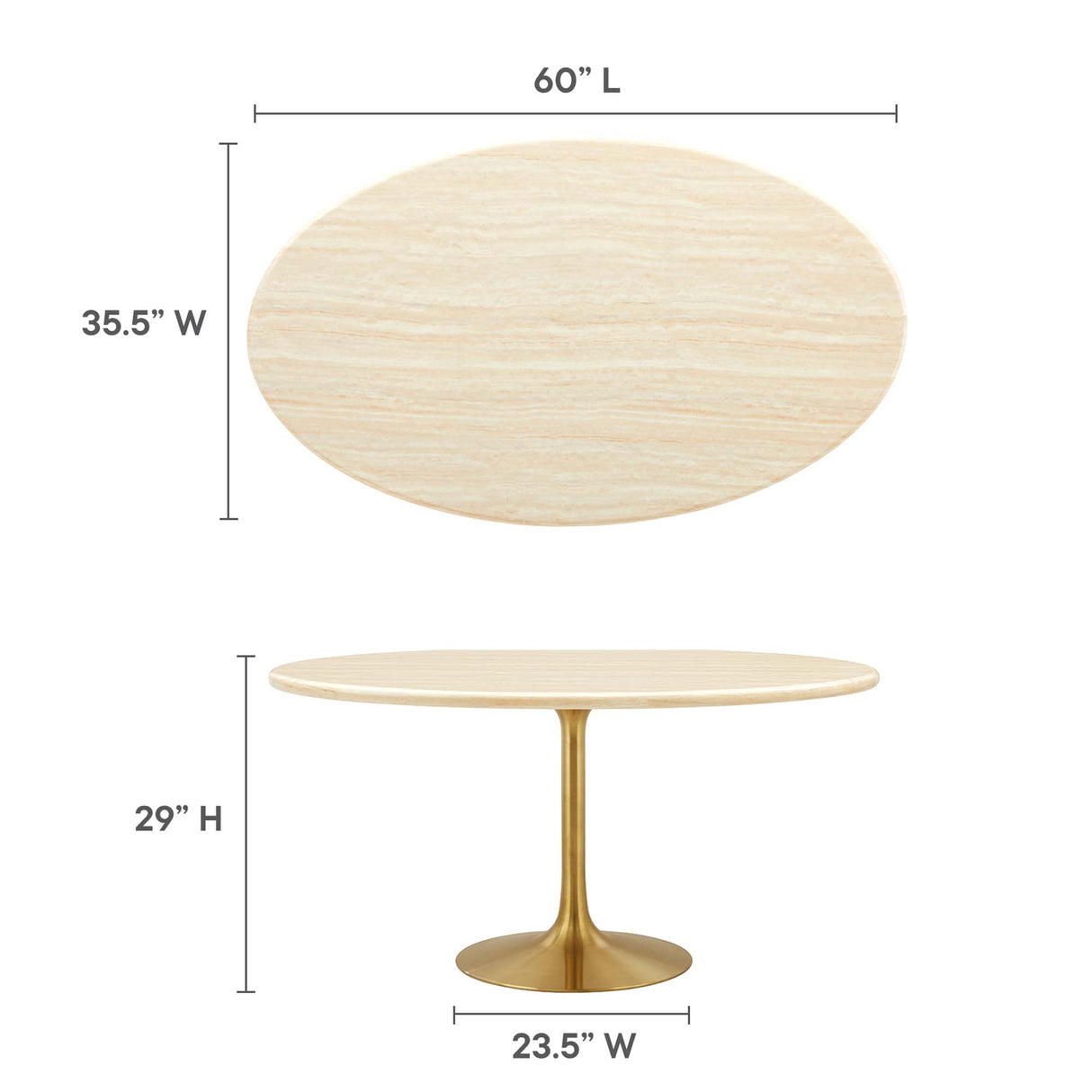 Lippa 60" Oval Faux Travertine Dining Table by Modway