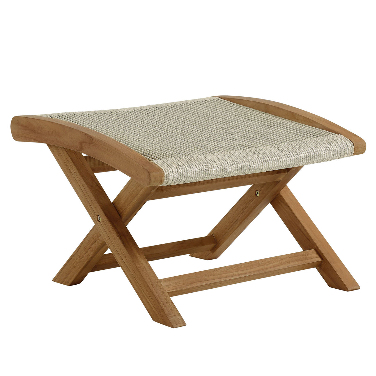 Vienna Outdoor Patio Teak and Rope Folding Ottoman
