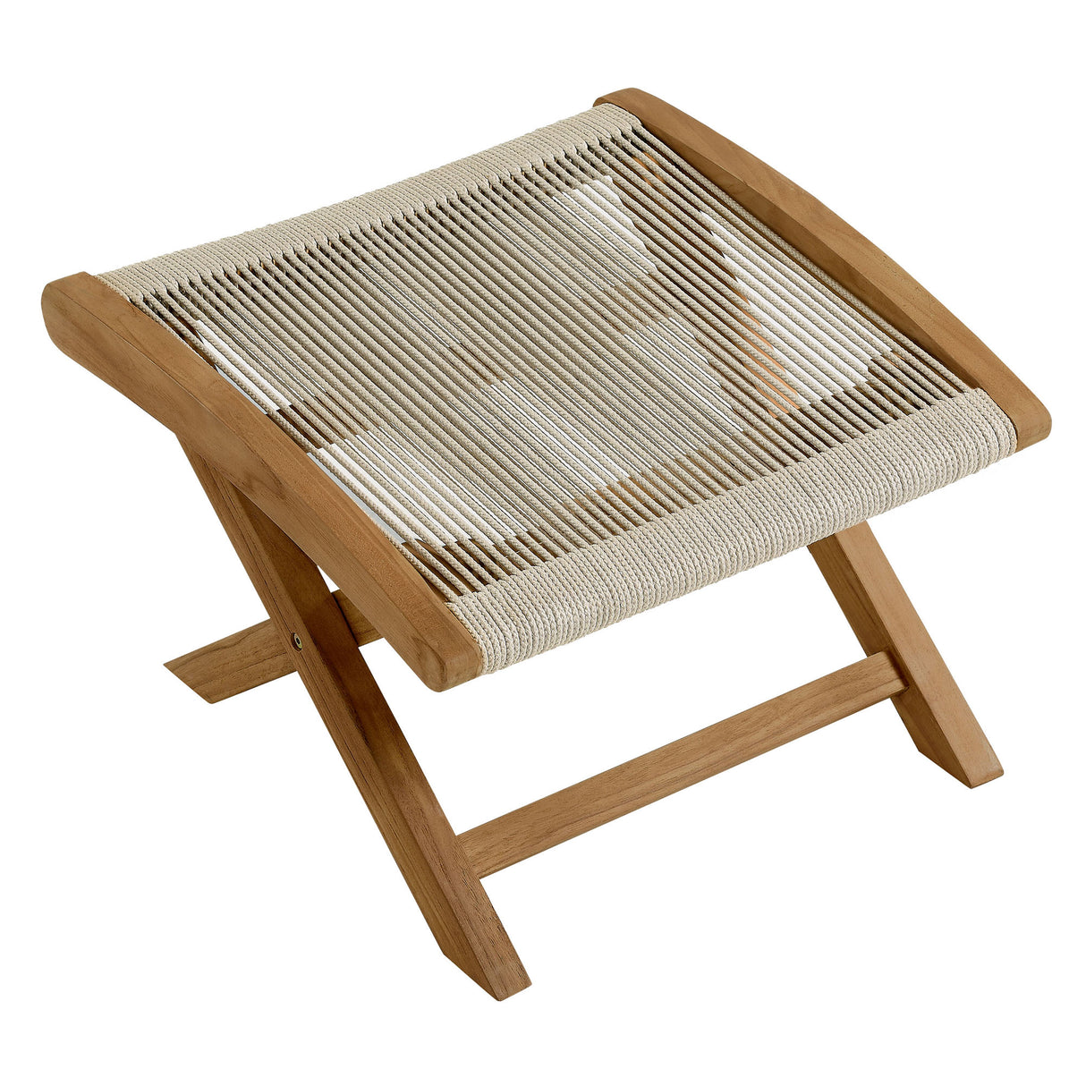Vienna Outdoor Patio Teak and Rope Folding Ottoman