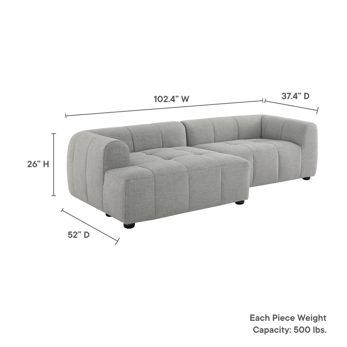 Liana Left-Facing Upholstered Fabric Modular Sofa with Chaise
