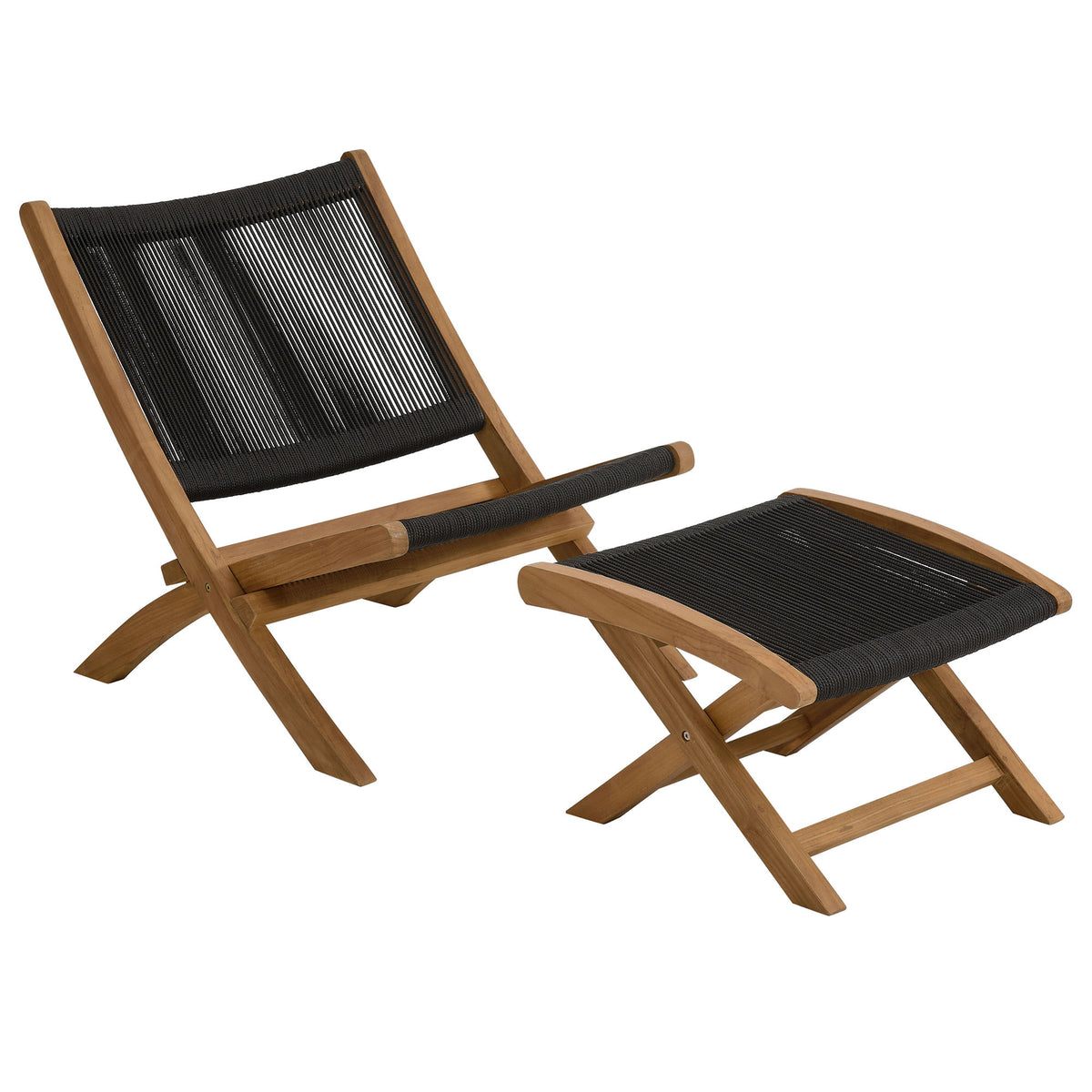 Vienna 2-Piece Outdoor Patio Teak and Rope Folding Lounge Chair and Ottoman Set by Modway