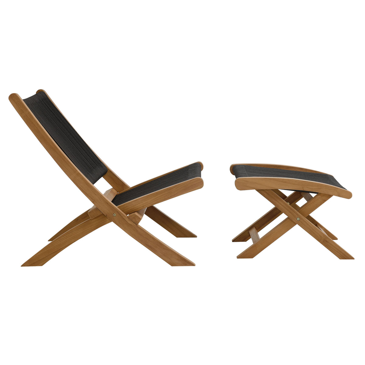 Vienna 2-Piece Outdoor Patio Teak and Rope Folding Lounge Chair and Ottoman Set by Modway