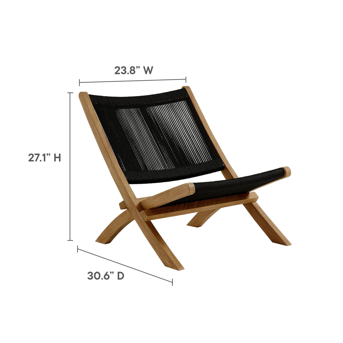 Vienna 2-Piece Outdoor Patio Teak and Rope Folding Lounge Chair and Ottoman Set by Modway