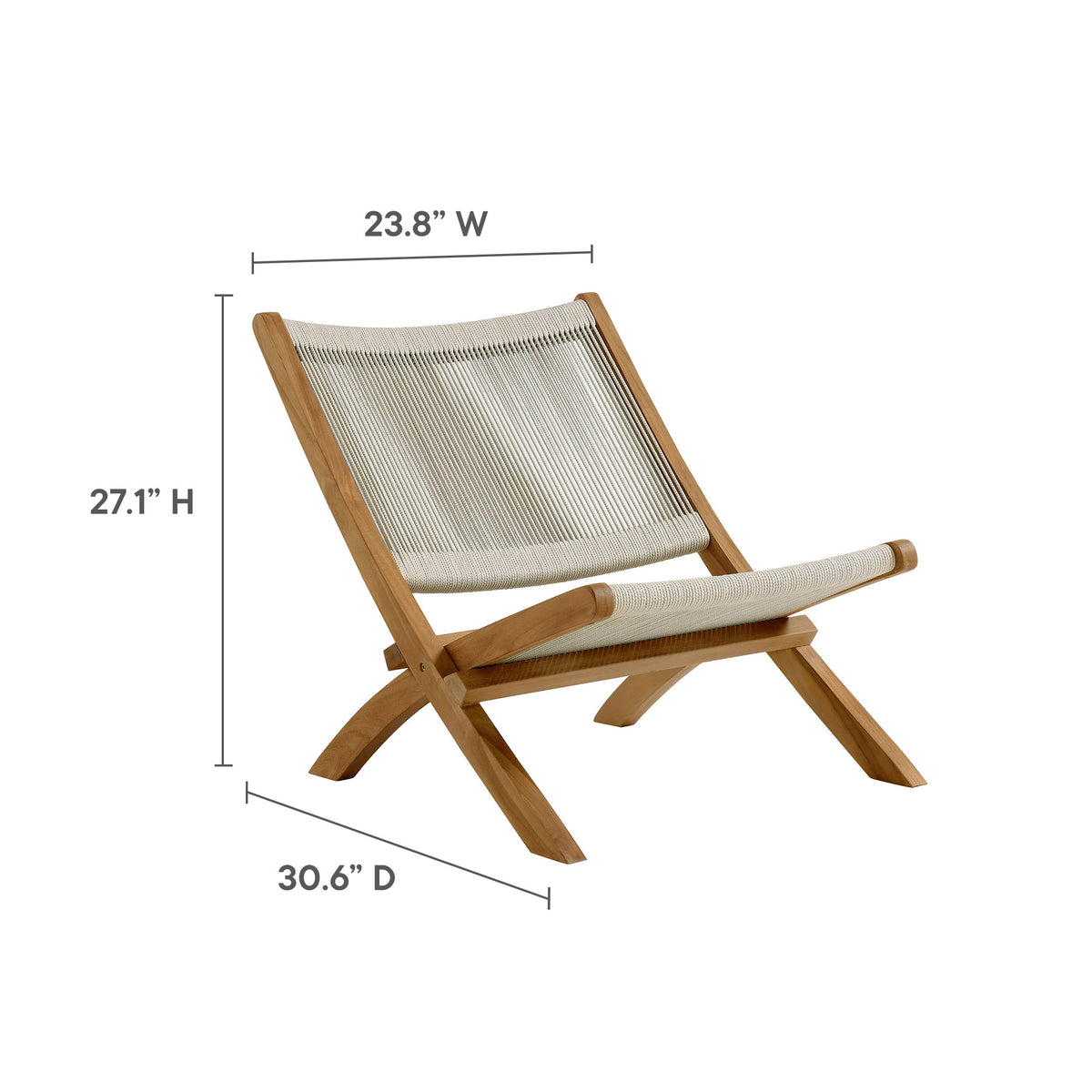 Vienna 2-Piece Outdoor Patio Teak and Rope Folding Lounge Chair and Ottoman Set by Modway