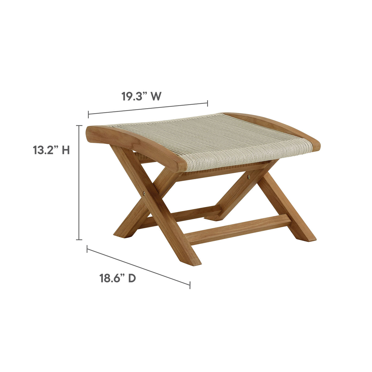 Vienna 2-Piece Outdoor Patio Teak and Rope Folding Lounge Chair and Ottoman Set by Modway