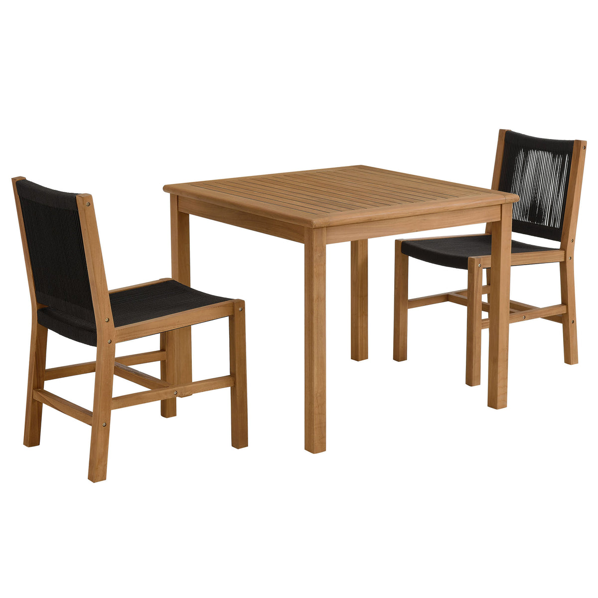 Vienna 3-Piece Outdoor Patio Teak and Rope Dining Set with Armless Chairs