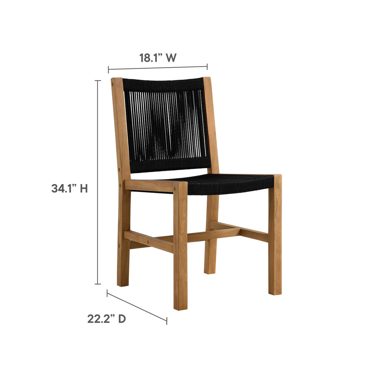 Vienna 3-Piece Outdoor Patio Teak and Rope Dining Set with Armless Chairs