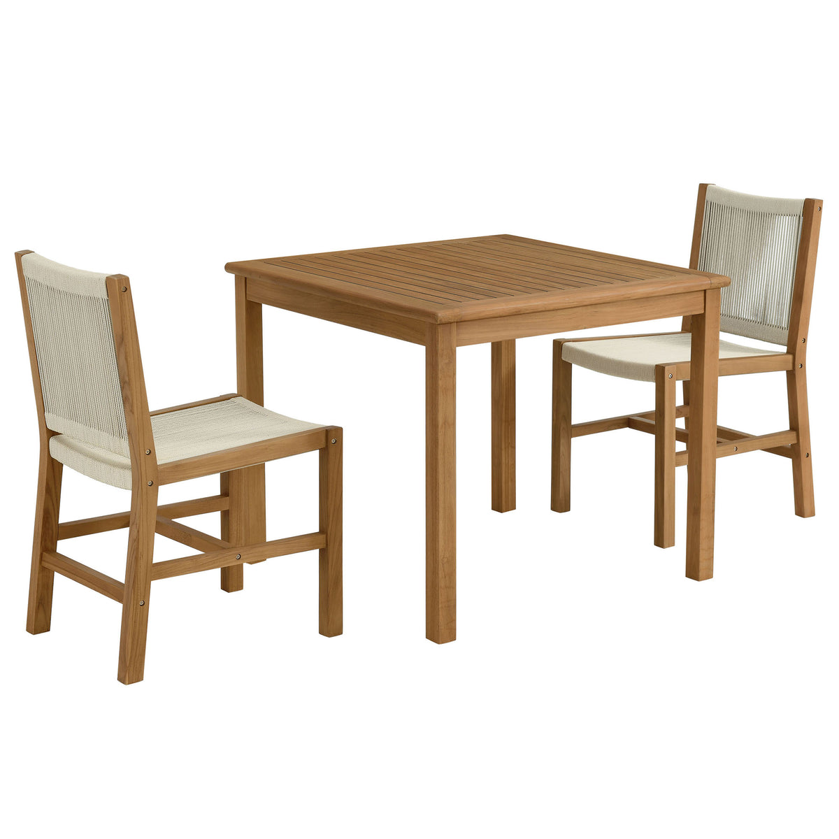 Vienna 3-Piece Outdoor Patio Teak and Rope Dining Set with Armless Chairs