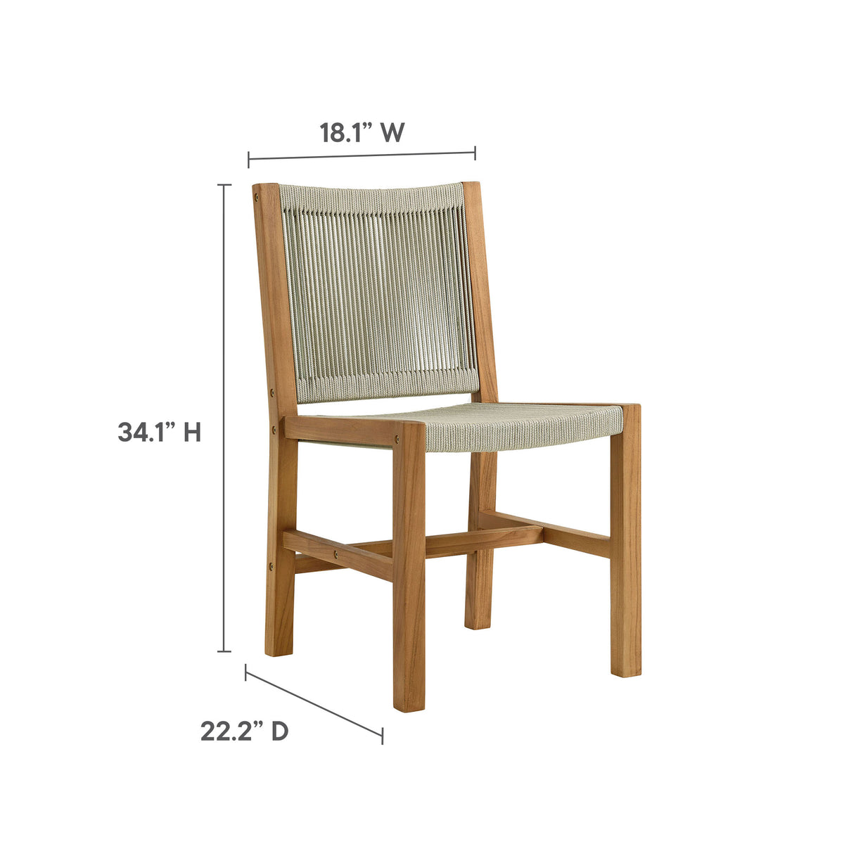 Vienna 3-Piece Outdoor Patio Teak and Rope Dining Set with Armless Chairs