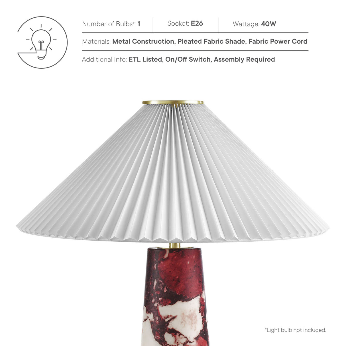 Nera Marble Table Lamp by Modway