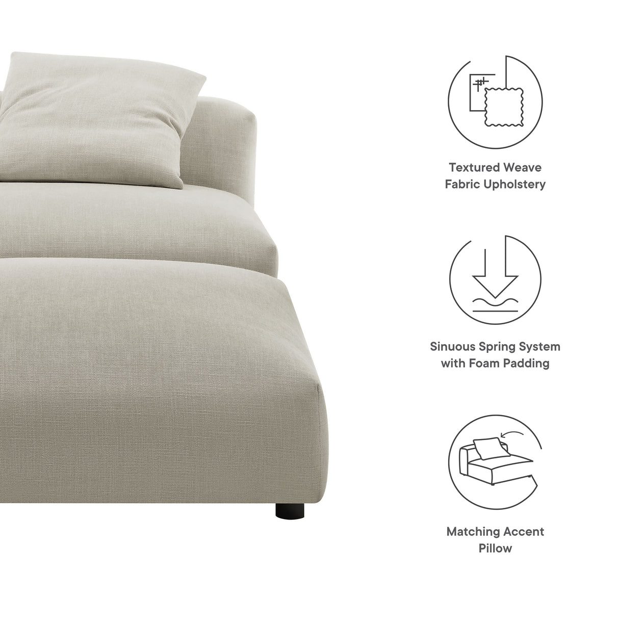 Solace Modular Upholstered Fabric Armless Chair and Ottoman Set