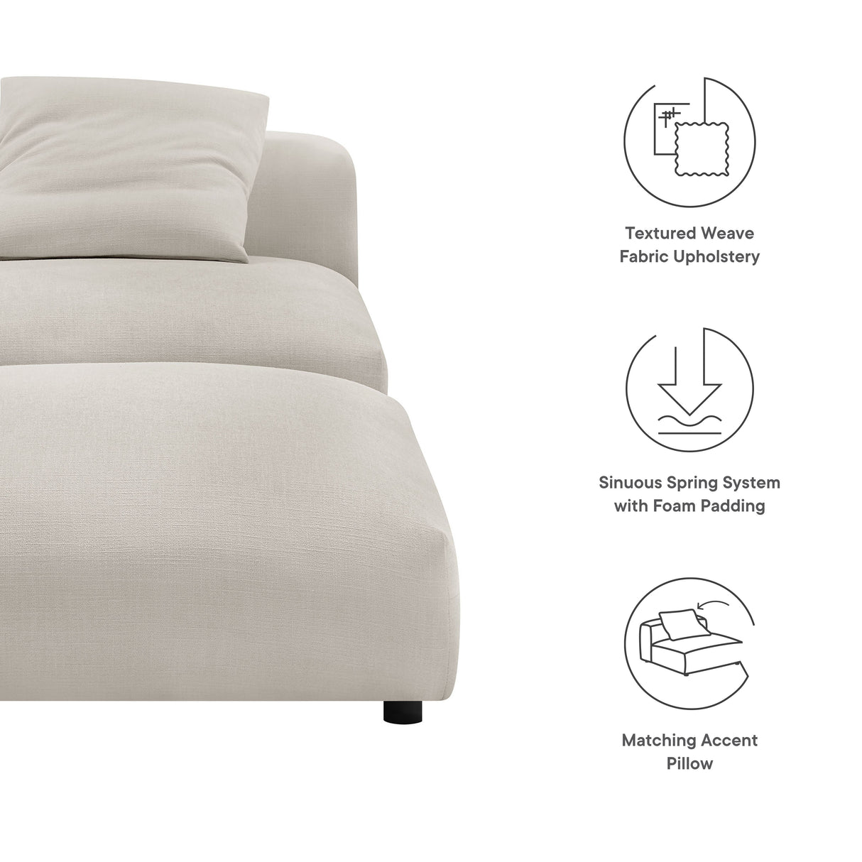 Solace Modular Upholstered Fabric Armless Chair and Ottoman Set