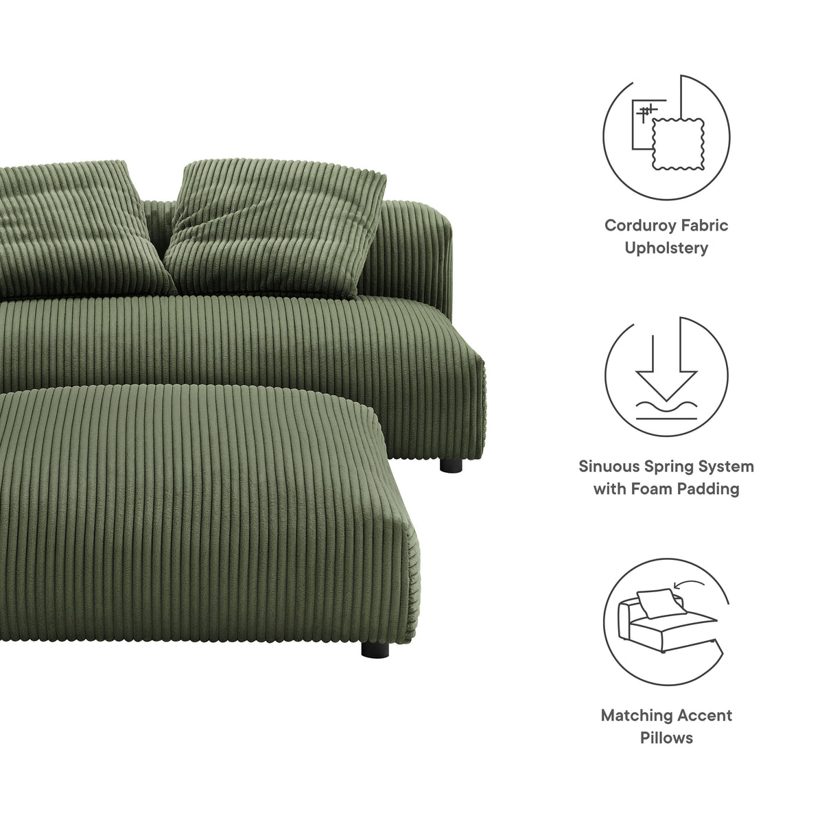 Solace Modular Corduroy Upholstered Armless Loveseat and Ottoman Set