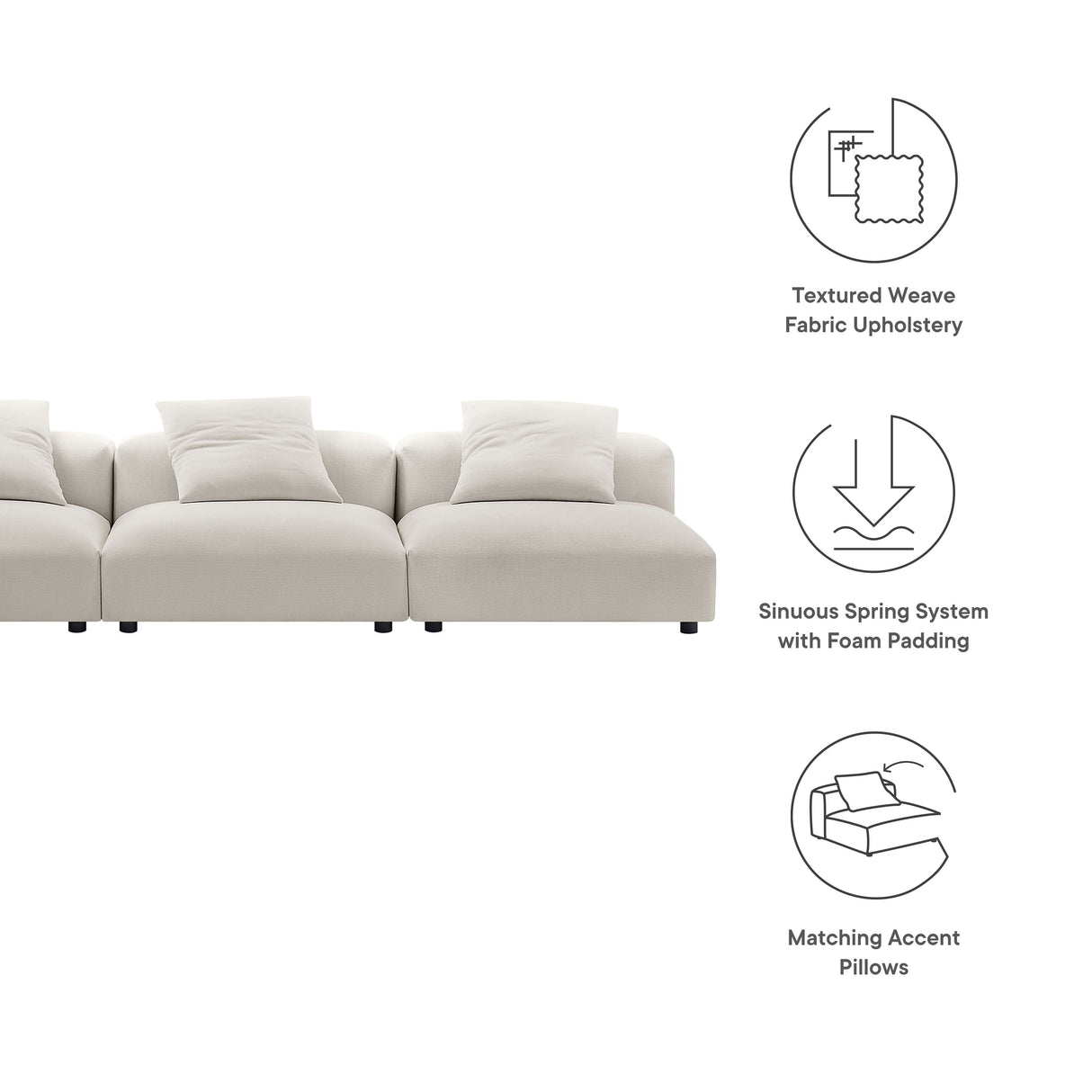 Solace 3-Piece Modular Upholstered Fabric Sofa by Modway
