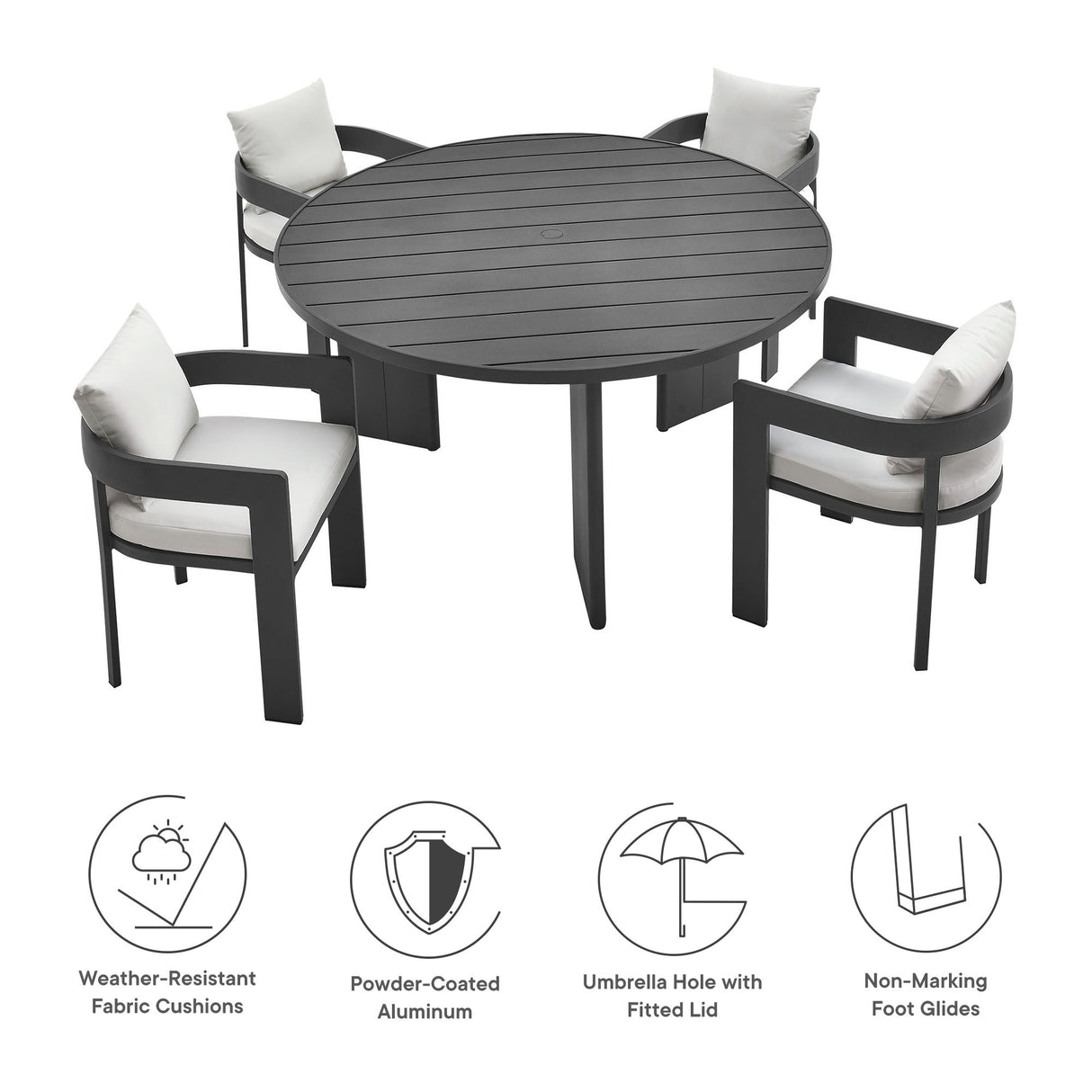 Tahoe 5-Piece Outdoor Patio Aluminum Dining Set by Modway