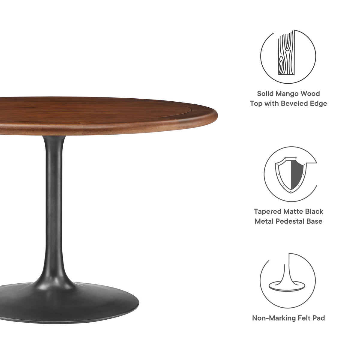 Lippa 48" Round Pedestal Solid Wood Dining Table by Modway