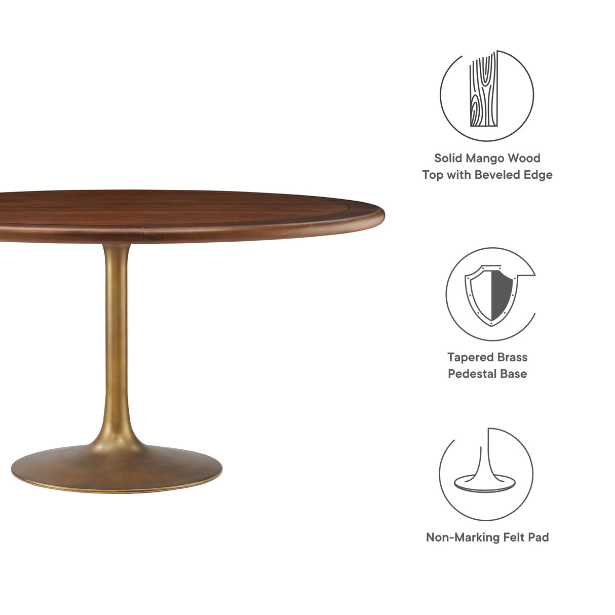 Lippa 60" Round Pedestal Solid Wood Dining Table by Modway