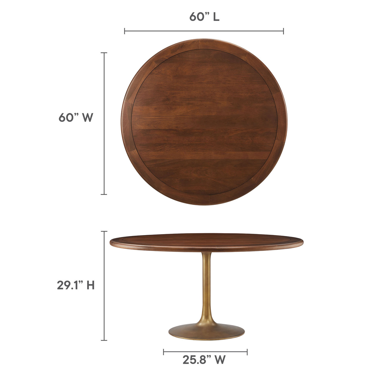 Lippa 60" Round Pedestal Solid Wood Dining Table by Modway