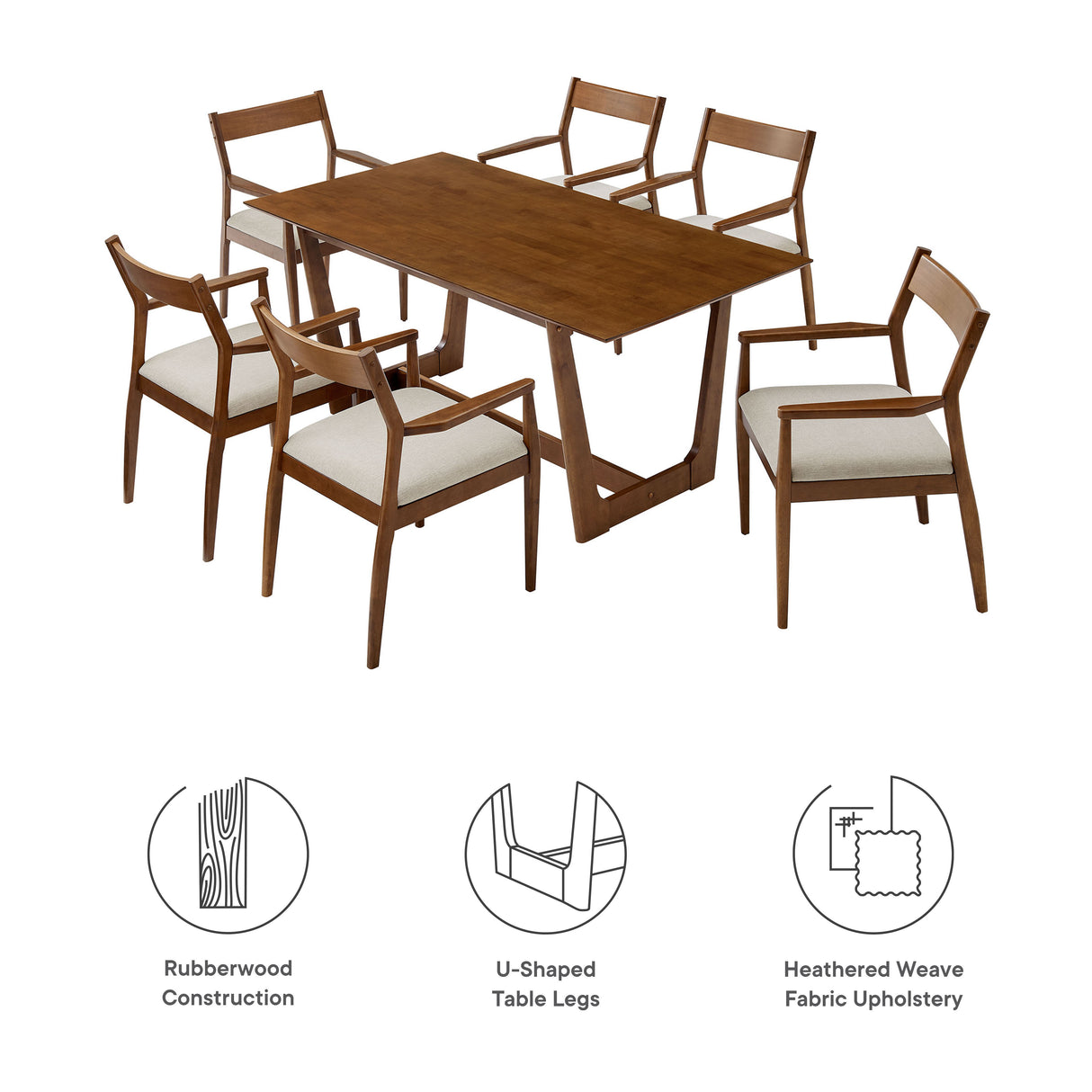 Solara 7-Piece Wood Dining Set with Fabric Upholstered Armchairs
