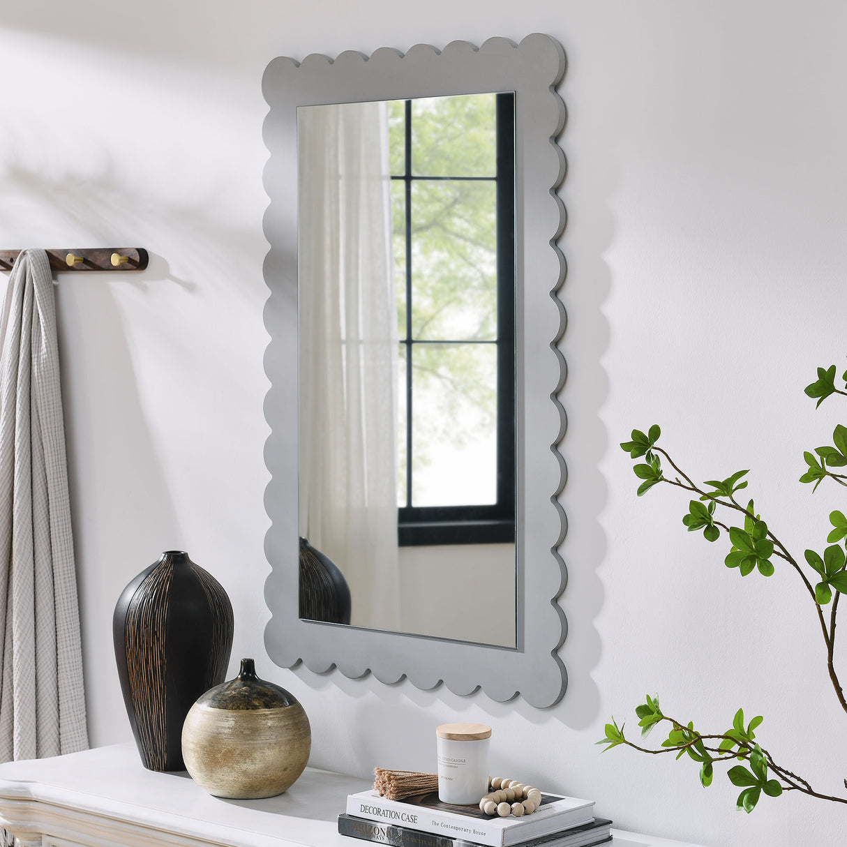 Emmeline Scalloped Rectangle Wall Mirror by Modway