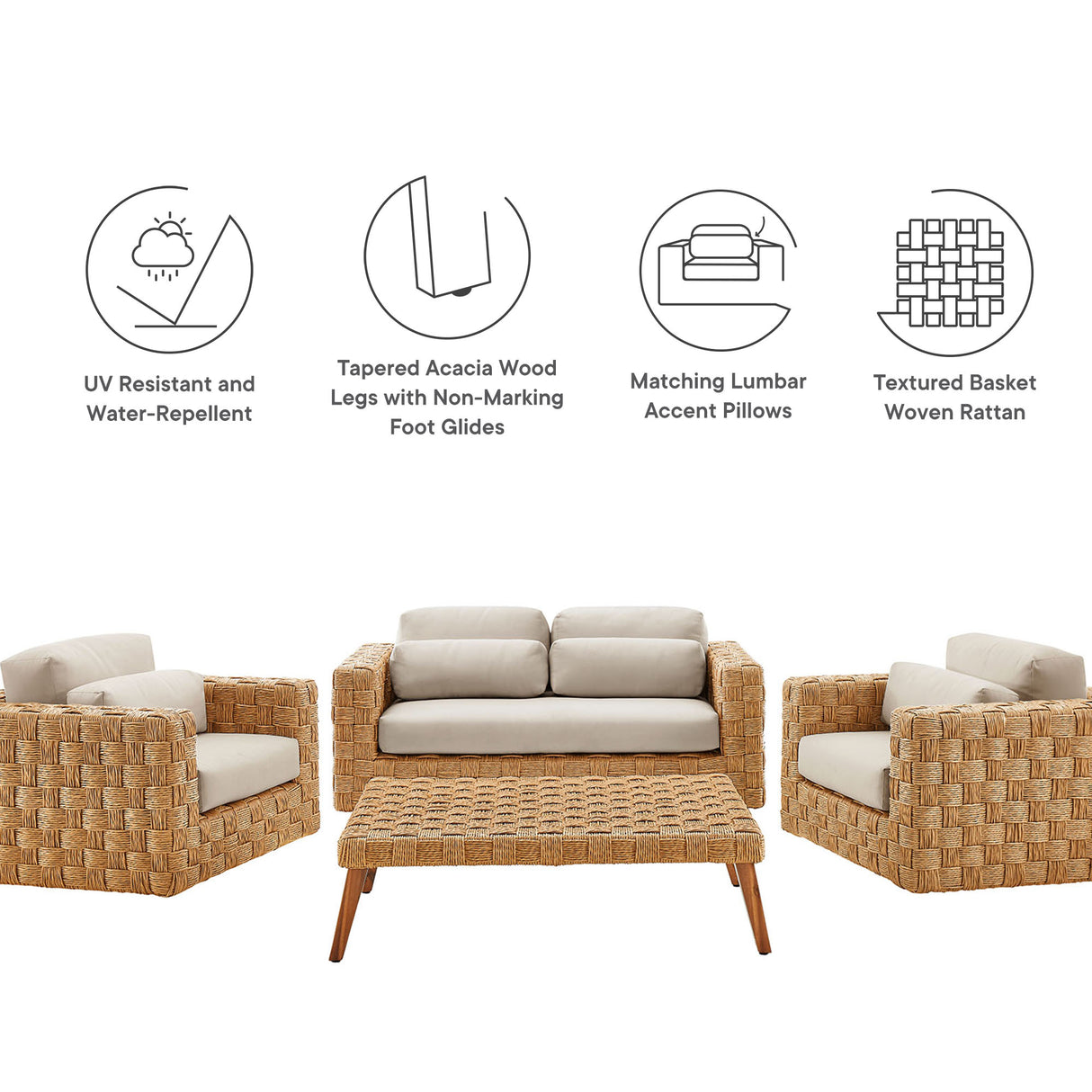 Thames 4-Piece Outdoor Patio Wicker Rattan Furniture Set