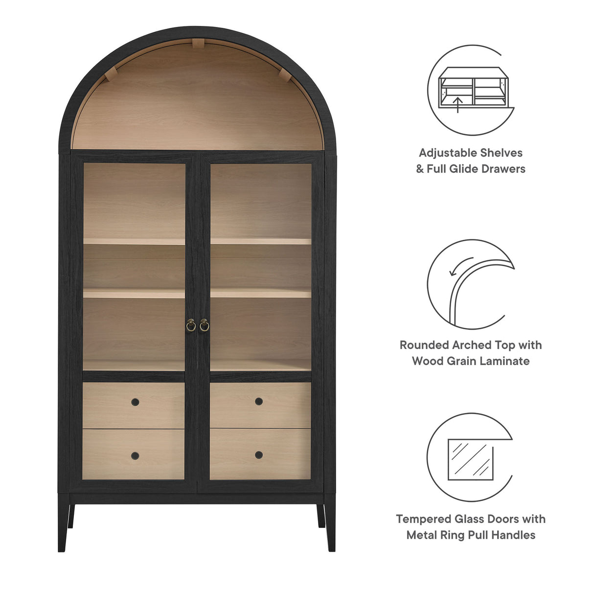 Nolan 1-Piece Wood Storage Cabinet with Arched Glass Doors