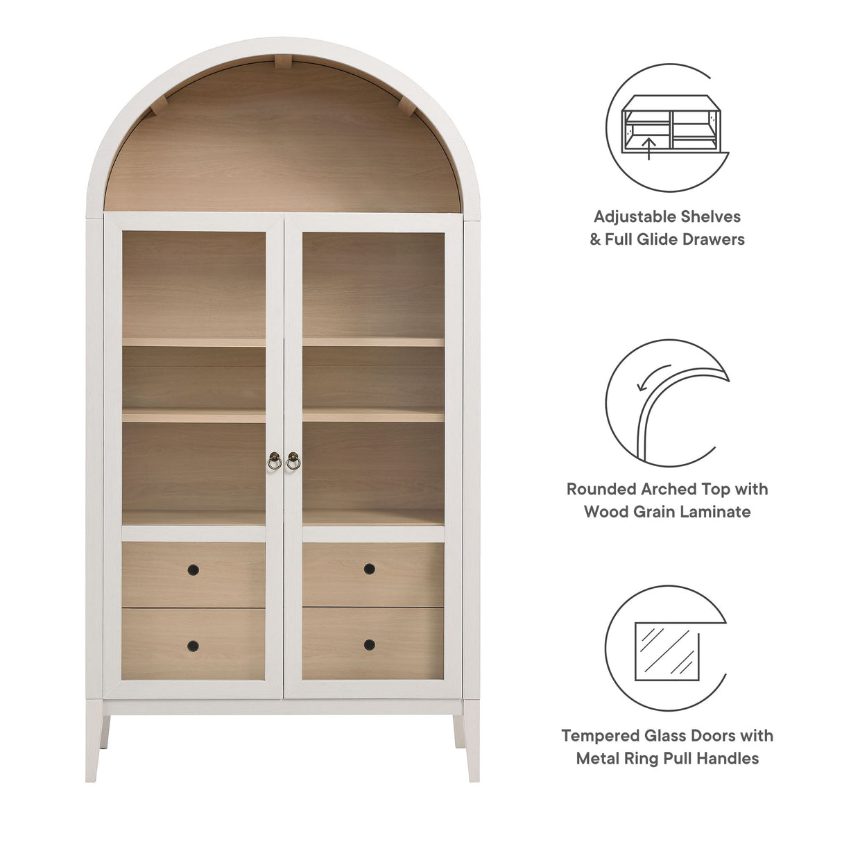 Nolan 1-Piece Wood Storage Cabinet with Arched Glass Doors