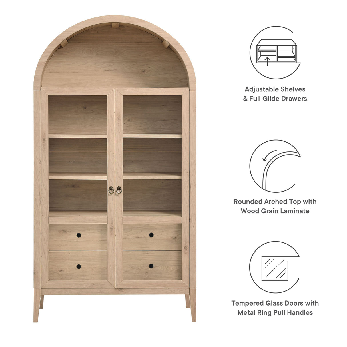 Nolan 1-Piece Wood Storage Cabinet with Arched Glass Doors