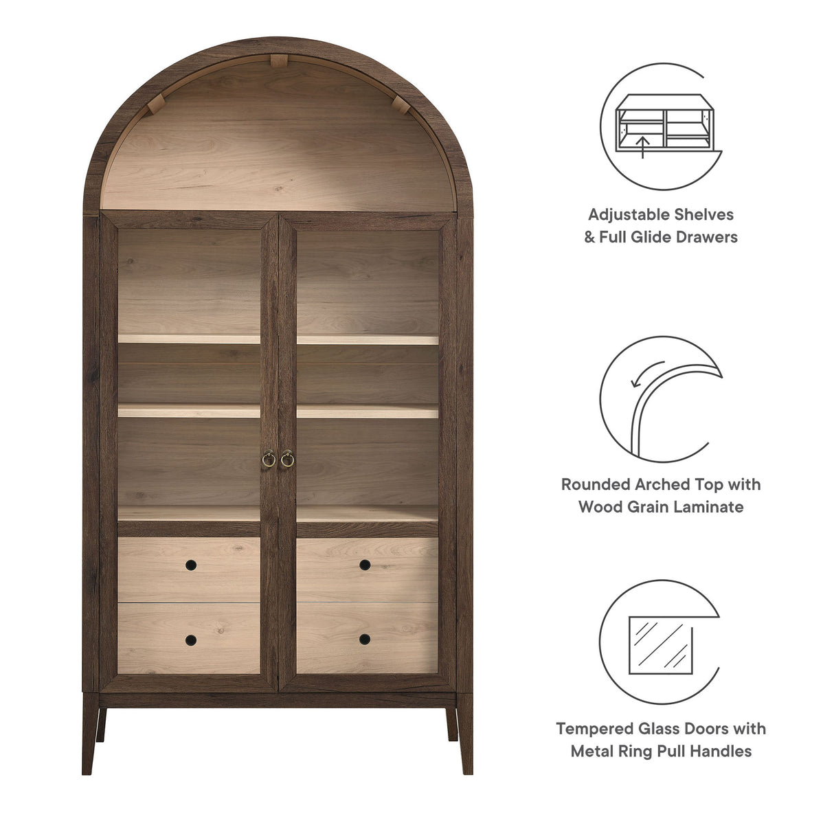 Nolan 1-Piece Wood Storage Cabinet with Arched Glass Doors